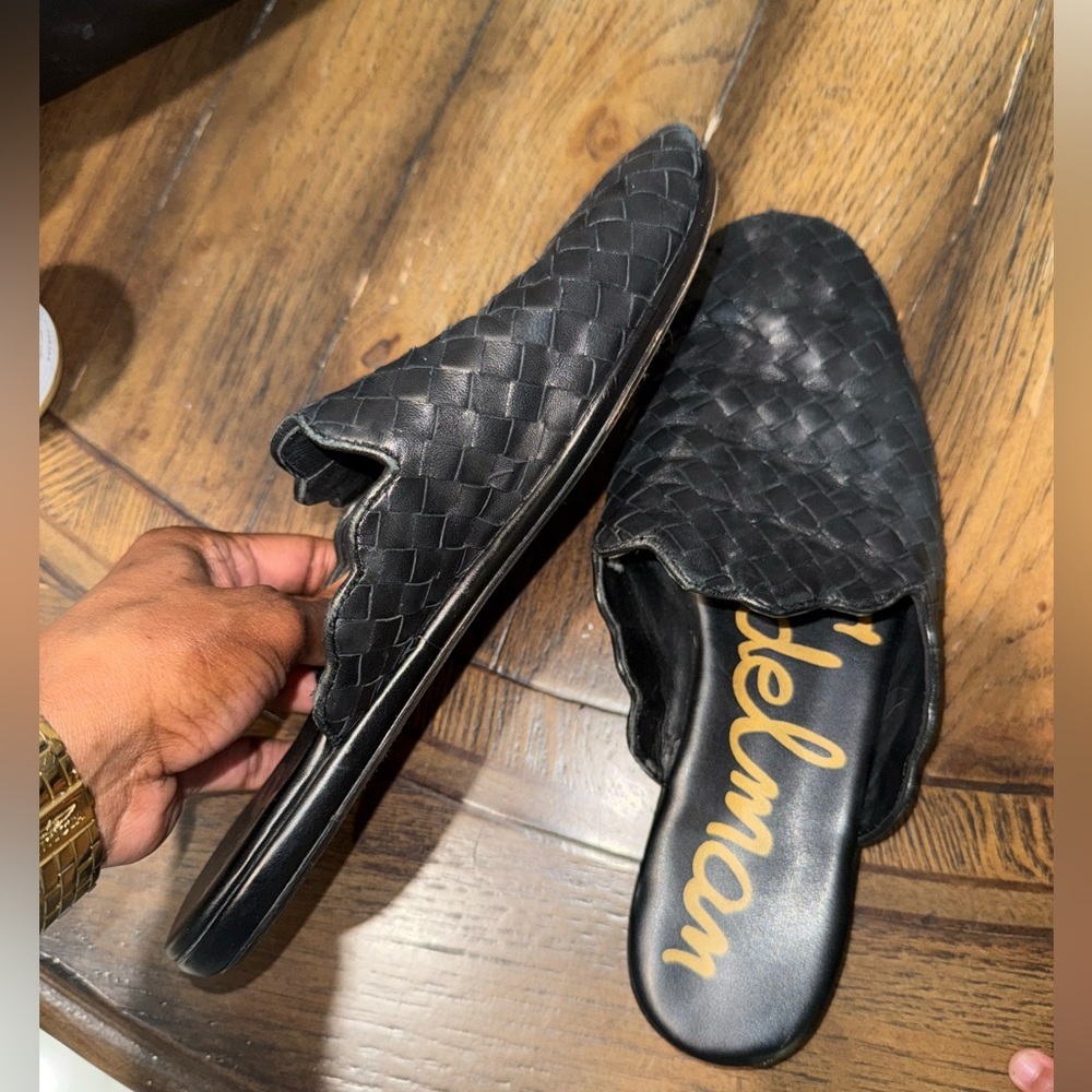 Sam Edelman Black Woven Leather Mules